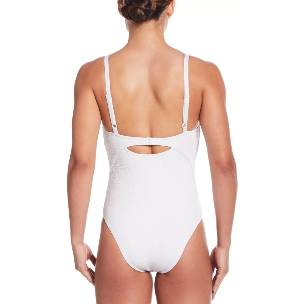 Nike Women'S V-Neck Jacquard One-Piece Swimsuit White Size‎ L MSRP $90 - Picture 6 of 16